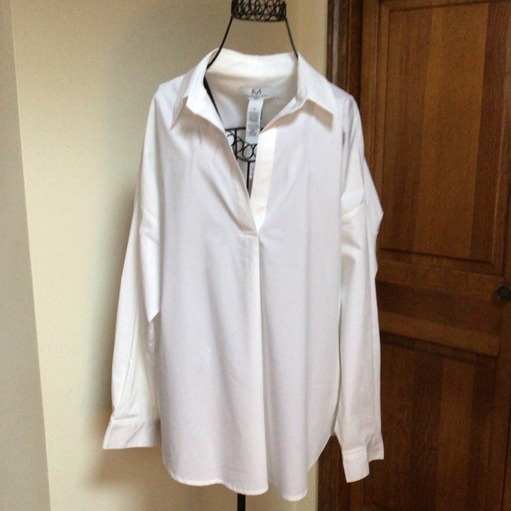 Magaschoni White Split Neck Long Sleeve Blouse Top Size 1X - Picture 2 of 6